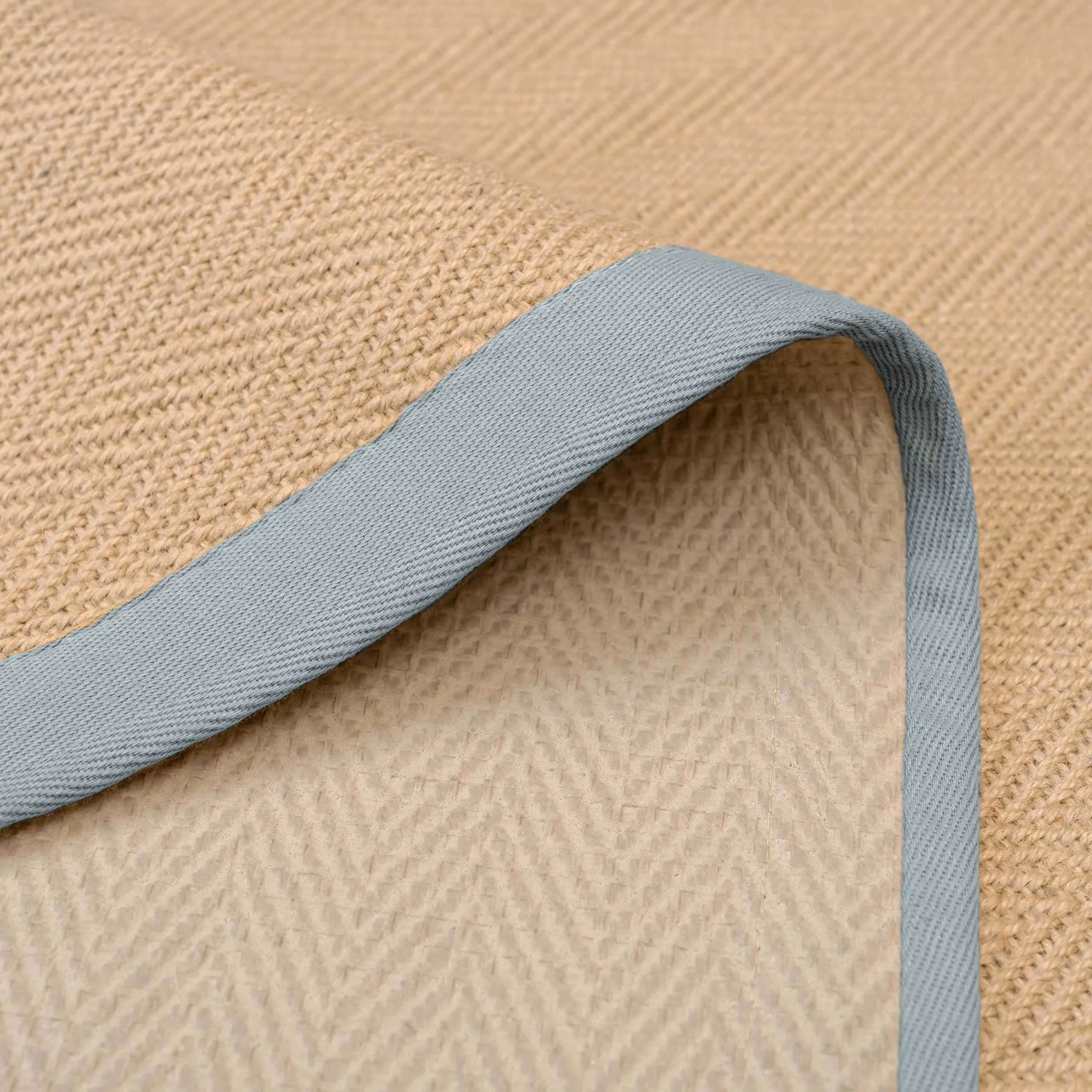 Light Blue Cotton Border Natural Hallway Jute Runner