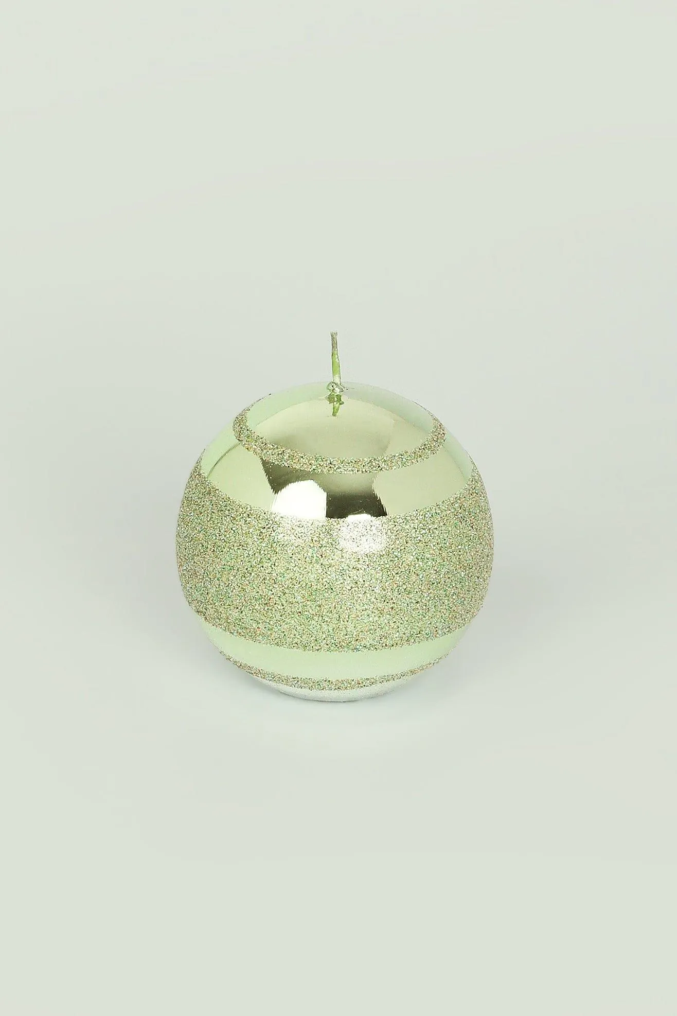 Light Green Striped Glitter Glass Effect Reflecting Gloss Pillar Ball Candles