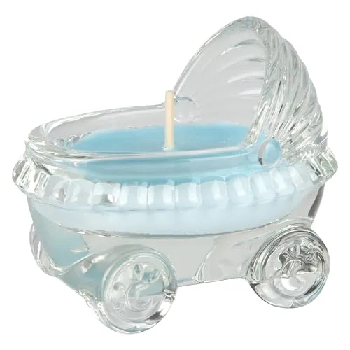 Mega Candles 12 pcs Baby Powder Scented Blue Glass Baby Carriage Palm Wax Container Candle, Great Baby Favors, Gift Giving, Decorative Accent, Memory Keepsake, Aromatic Delight, Self-Care Rituals