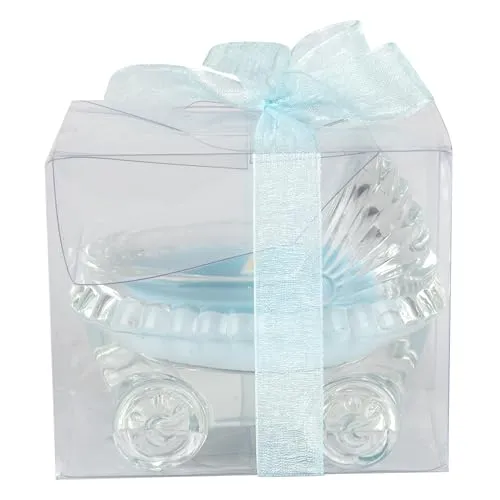 Mega Candles 12 pcs Baby Powder Scented Blue Glass Baby Carriage Palm Wax Container Candle, Great Baby Favors, Gift Giving, Decorative Accent, Memory Keepsake, Aromatic Delight, Self-Care Rituals