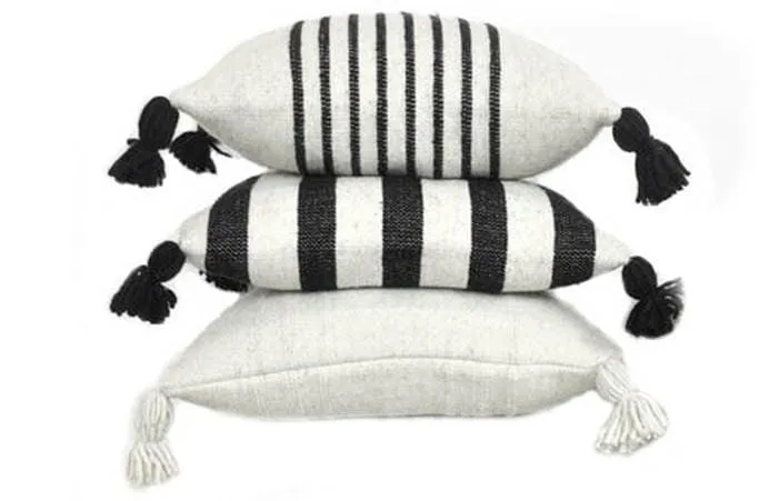 Moroccan Pom Pom Pillow - Square - Bundle of 3 Covers - Marrakesh - White & Black