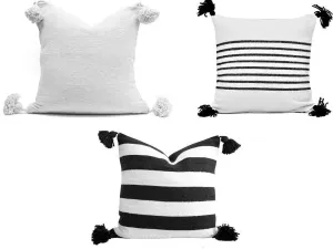 Moroccan Pom Pom Pillow - Square - Bundle of 3 Covers - Marrakesh - White & Black