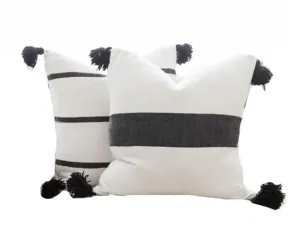 Moroccan Pom Pom Pillow - Square - Set of two Covers - Darâa & Marrakesh - White & Black