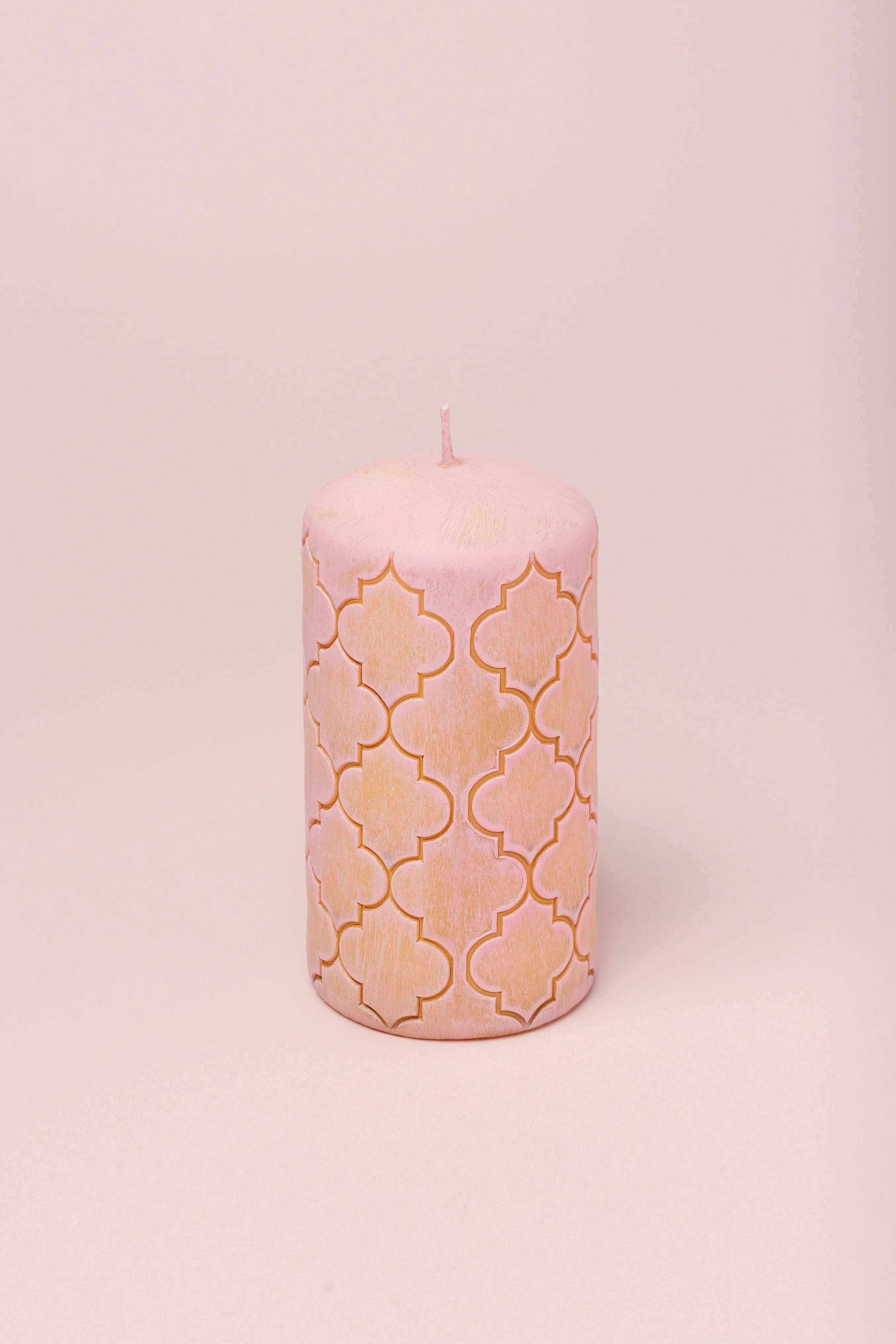 Morocco Light Brass Pink Green Pillar Candle