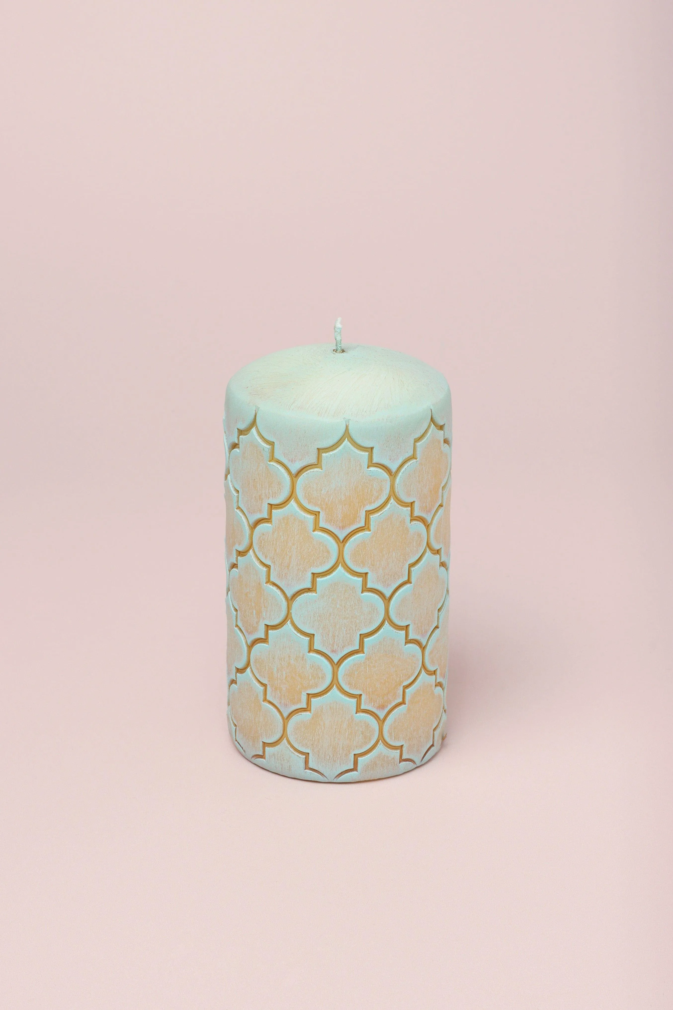 Morocco Light Brass Pink Green Pillar Candle