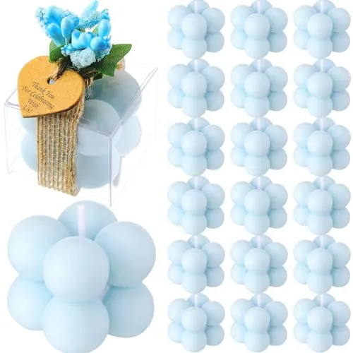 MTLEE 30 Sets Small Wedding Favors Candles for Guests 1.4 x 1.6 Inches Bulk Bubble Candles Gifts Bridal Shower Favors Candles with Thank You Cards Ribbons Dried Flowers Gifts (Blue)