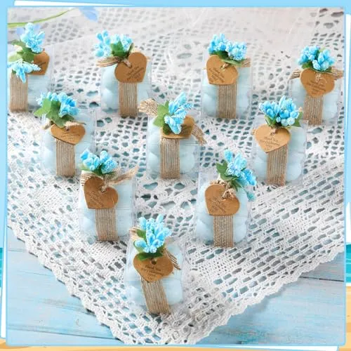MTLEE 30 Sets Small Wedding Favors Candles for Guests 1.4 x 1.6 Inches Bulk Bubble Candles Gifts Bridal Shower Favors Candles with Thank You Cards Ribbons Dried Flowers Gifts (Blue)
