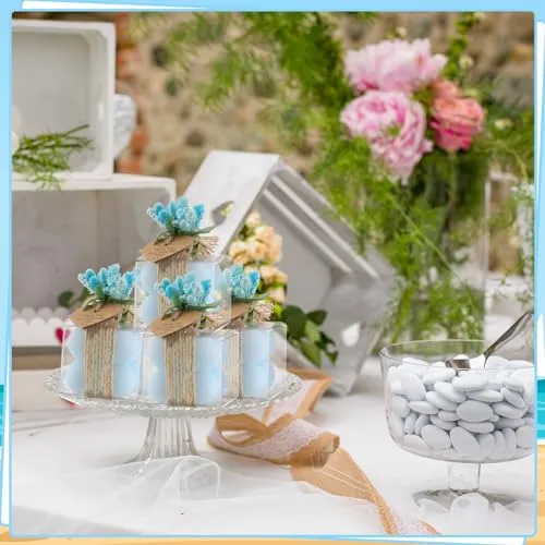 MTLEE 30 Sets Small Wedding Favors Candles for Guests 1.4 x 1.6 Inches Bulk Bubble Candles Gifts Bridal Shower Favors Candles with Thank You Cards Ribbons Dried Flowers Gifts (Blue)