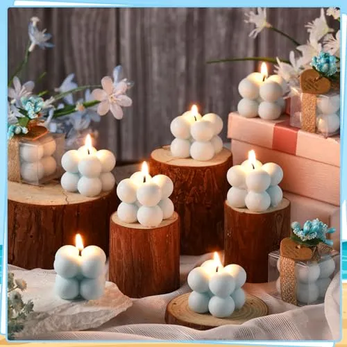 MTLEE 30 Sets Small Wedding Favors Candles for Guests 1.4 x 1.6 Inches Bulk Bubble Candles Gifts Bridal Shower Favors Candles with Thank You Cards Ribbons Dried Flowers Gifts (Blue)