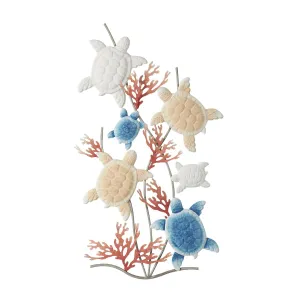 Multi Colored Metal Turtle Swimming Wall Decor with Red Coral Accents - 19" X 2" X 32"