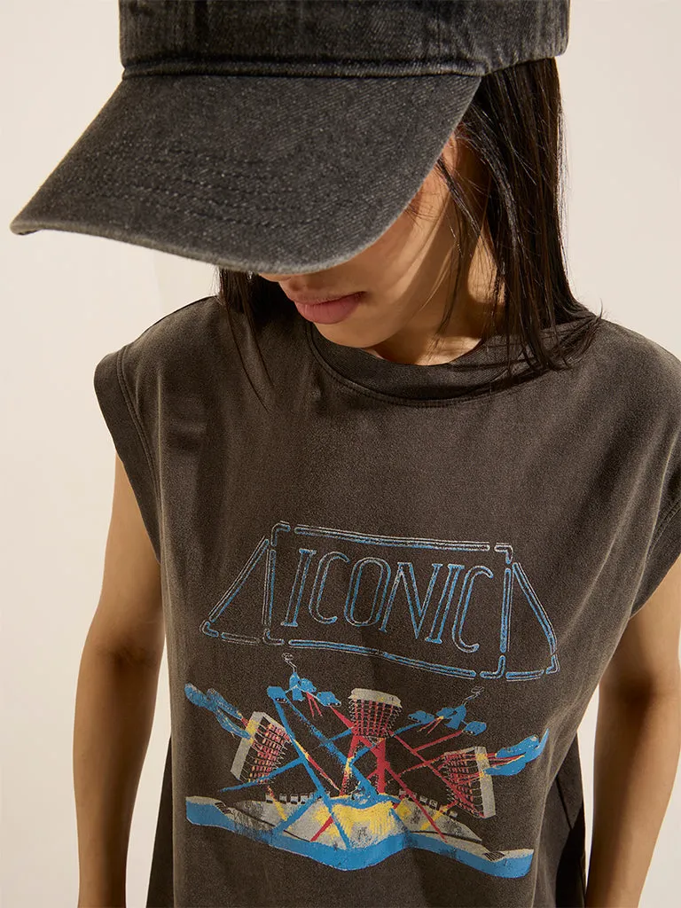 Nuon Charcoal Graphic Printed Cotton T-Shirt