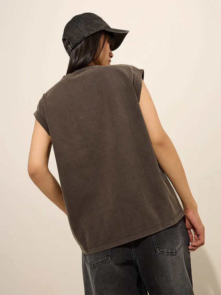 Nuon Charcoal Graphic Printed Cotton T-Shirt