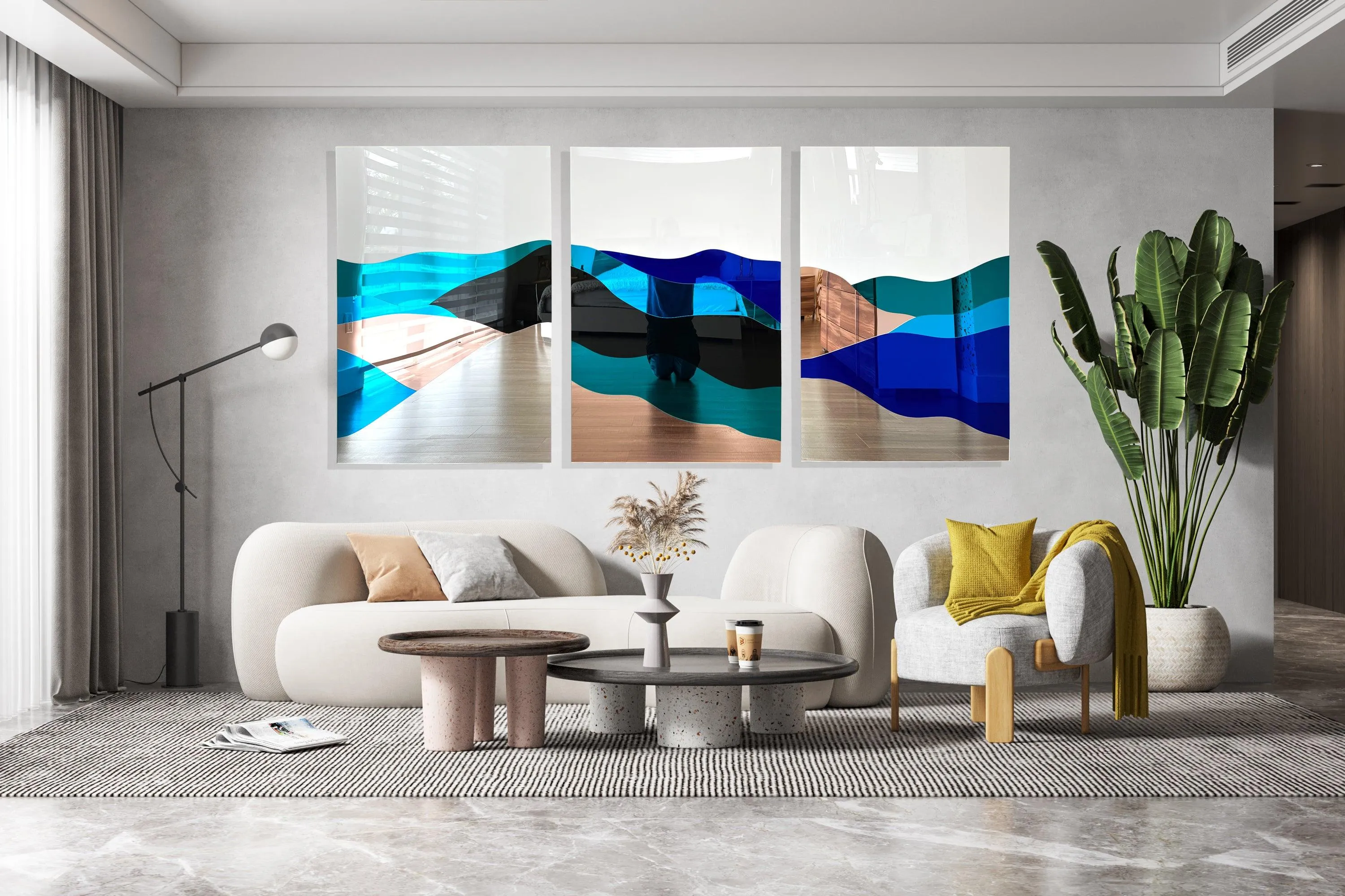 Oversized Contemporary Art Mirrored Mountain Wall Decor Set of 3
