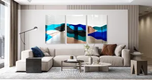Oversized Contemporary Art Mirrored Mountain Wall Decor Set of 3