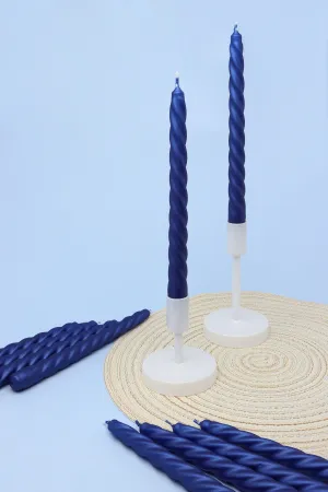 Pack Of 10 Or 20 Coraline Tall Shimmer Royal Blue Candlesticks Twisted Dinner Candles