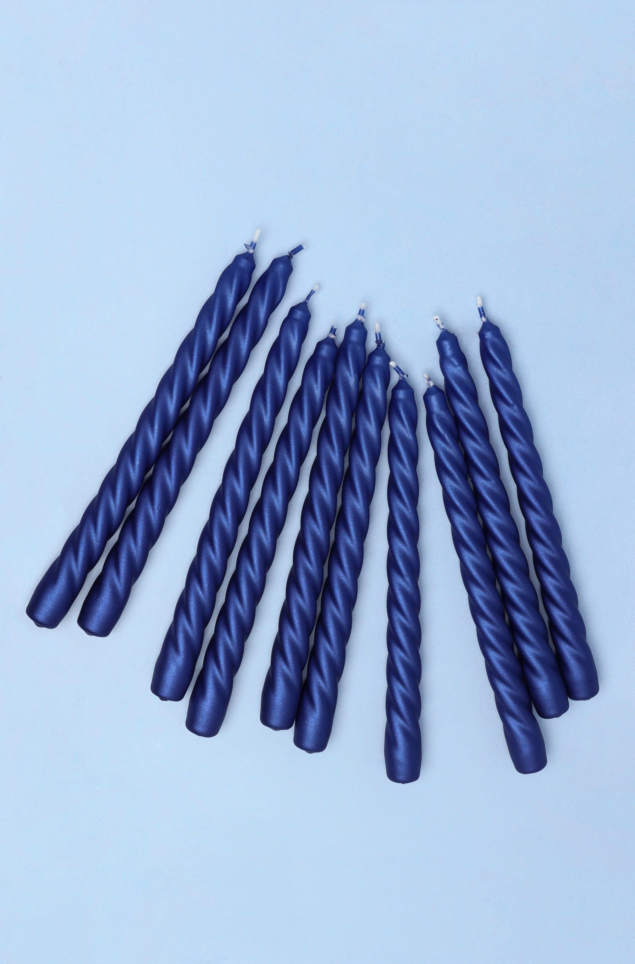 Pack Of 10 Or 20 Coraline Tall Shimmer Royal Blue Candlesticks Twisted Dinner Candles