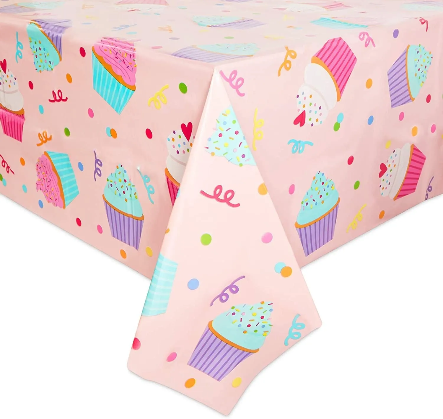 Pink Plastic Tablecloths for Cupcake Birthday Party (54 x 108 In, 3 Pack)
