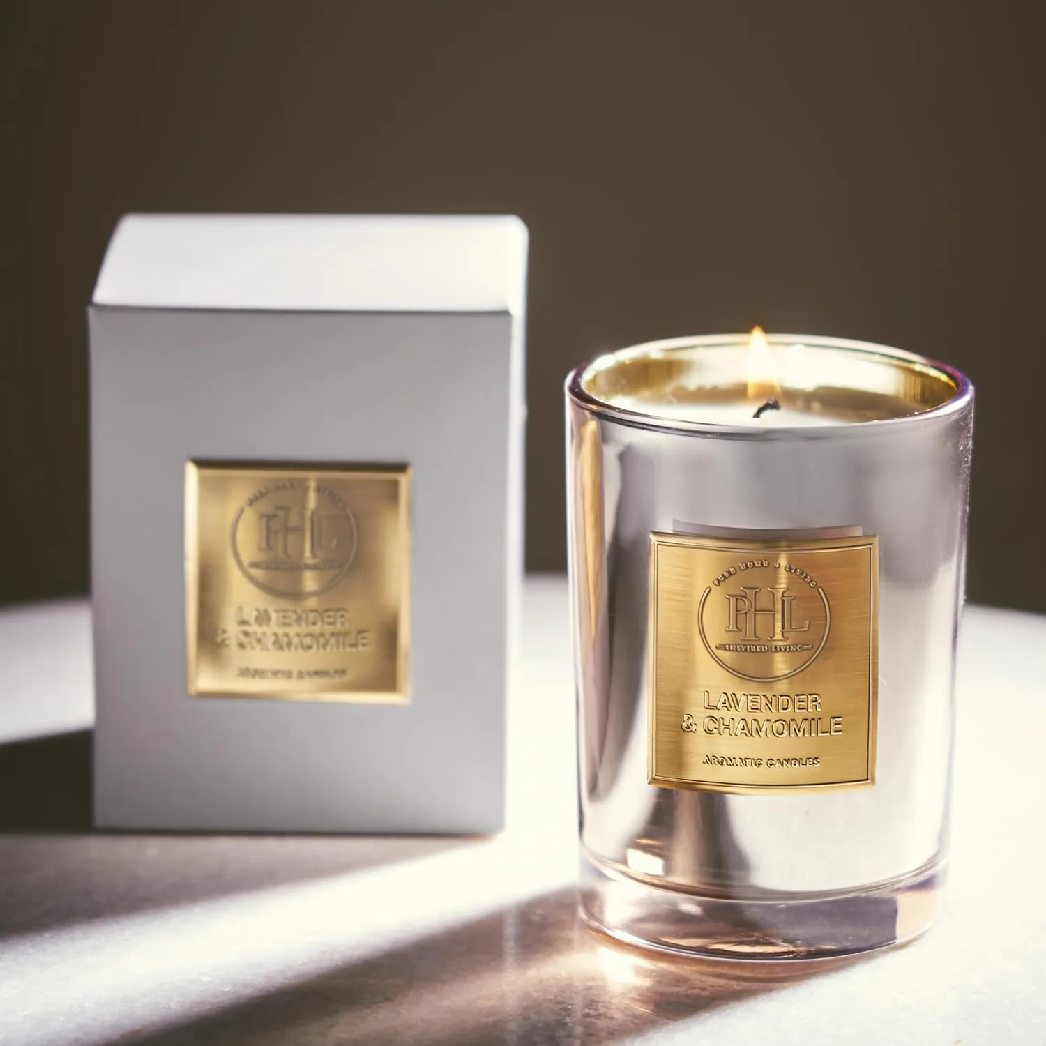 Pure Home   Living Lavender and Chamomile Scented Silver Wax Filled Jar Candle