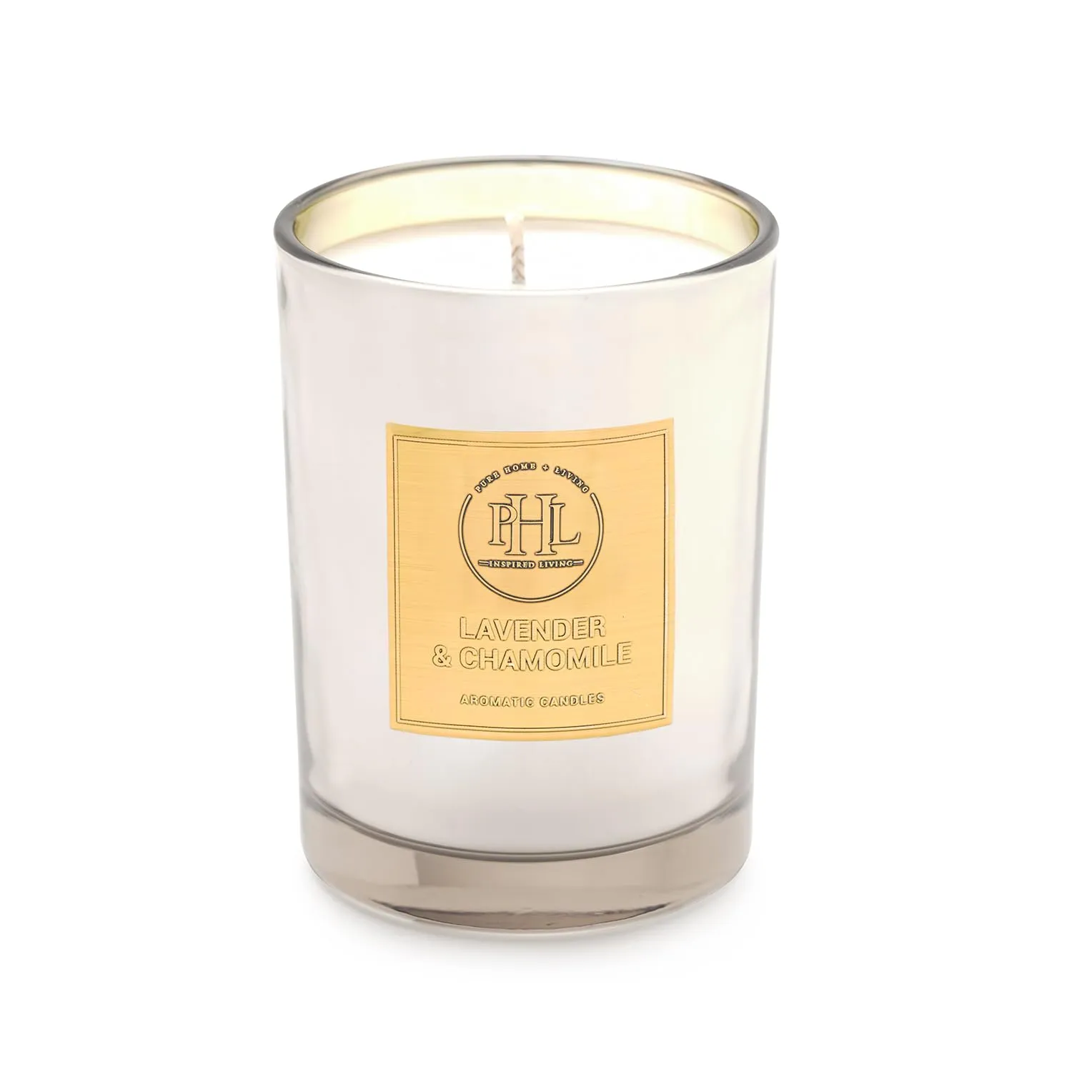 Pure Home   Living Lavender and Chamomile Scented Silver Wax Filled Jar Candle