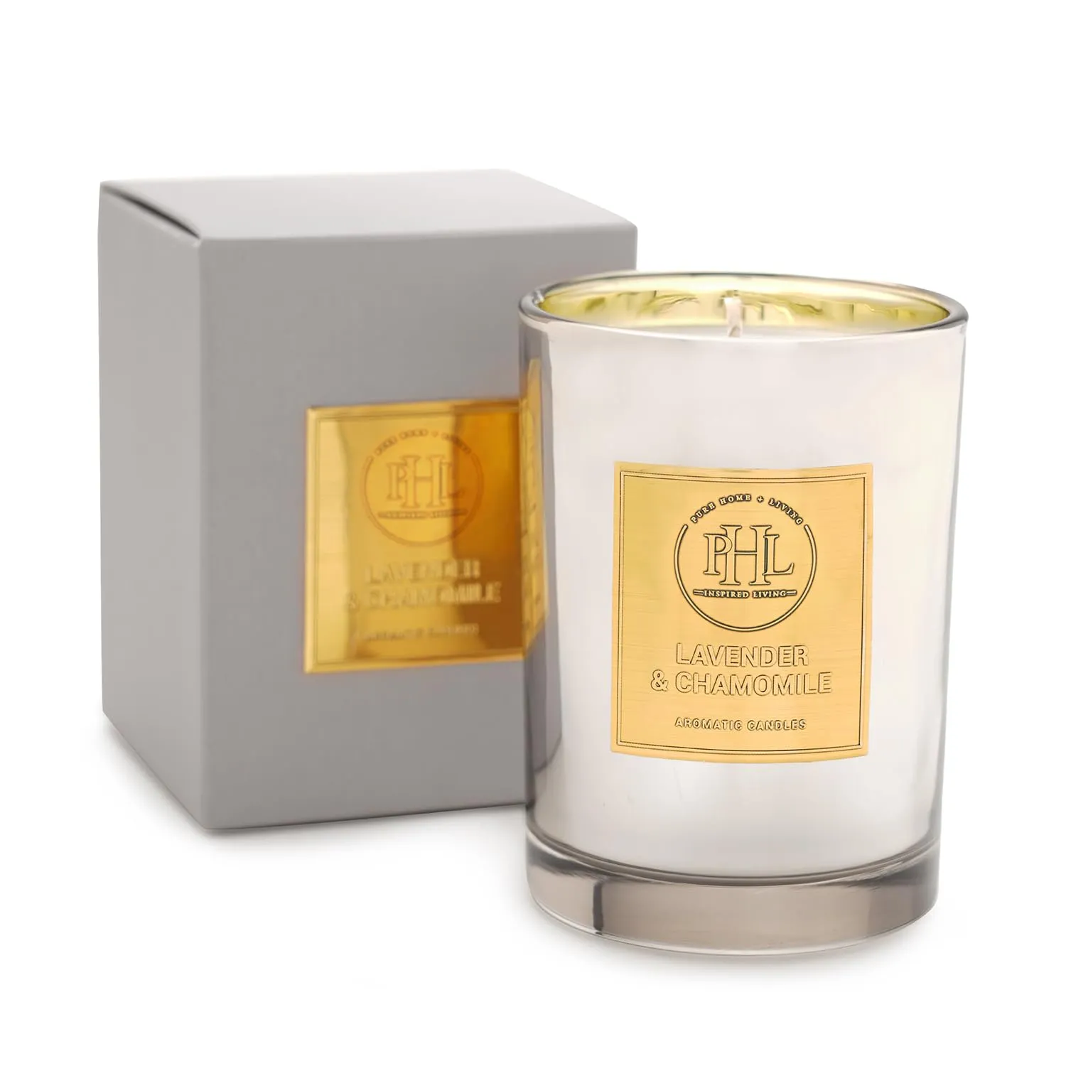 Pure Home   Living Lavender and Chamomile Scented Silver Wax Filled Jar Candle