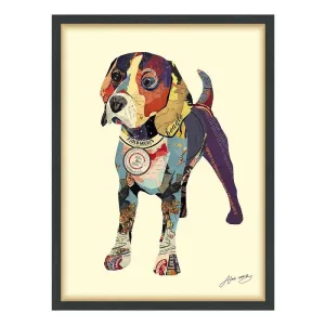 "Beagle" Dimensional Collage Framed Graphic Art Under Glass Wall Art