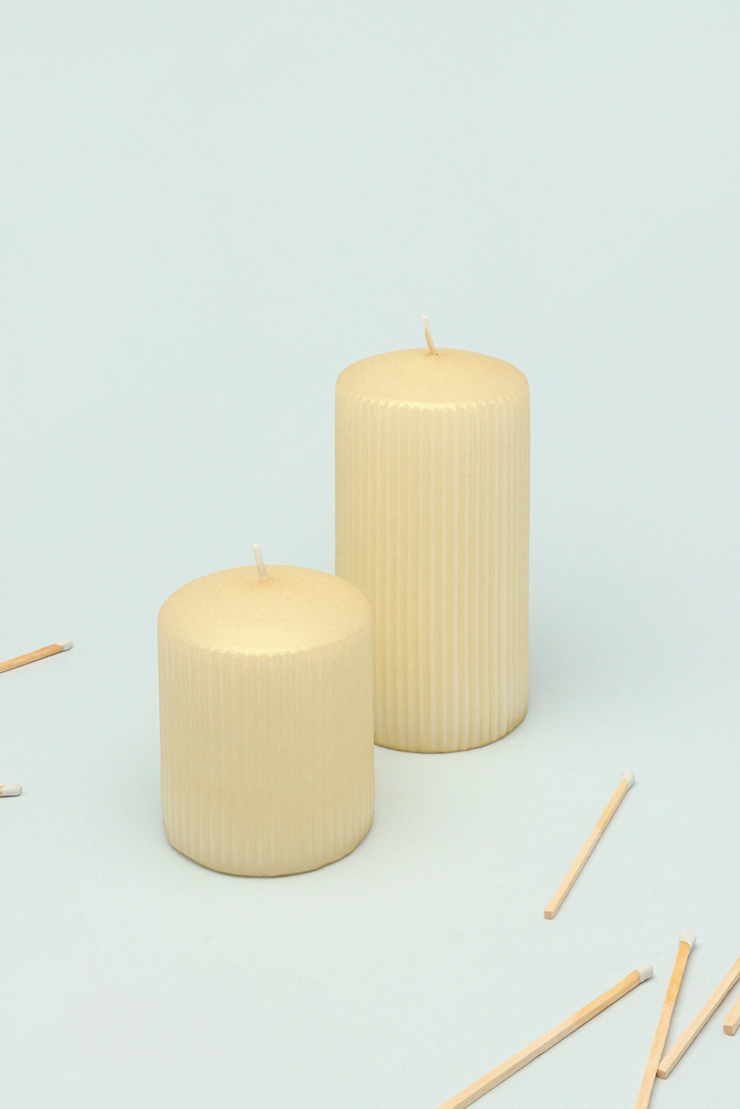 Ribbed Yellow Pillar Shimmer Candle
