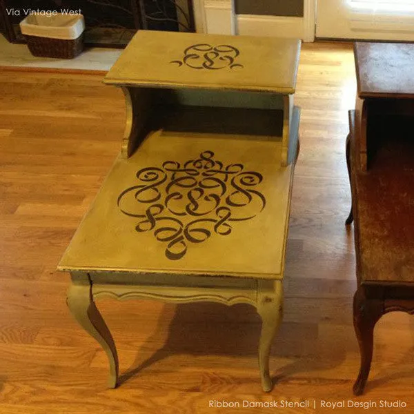 Ribbon Damask Wall Stencil