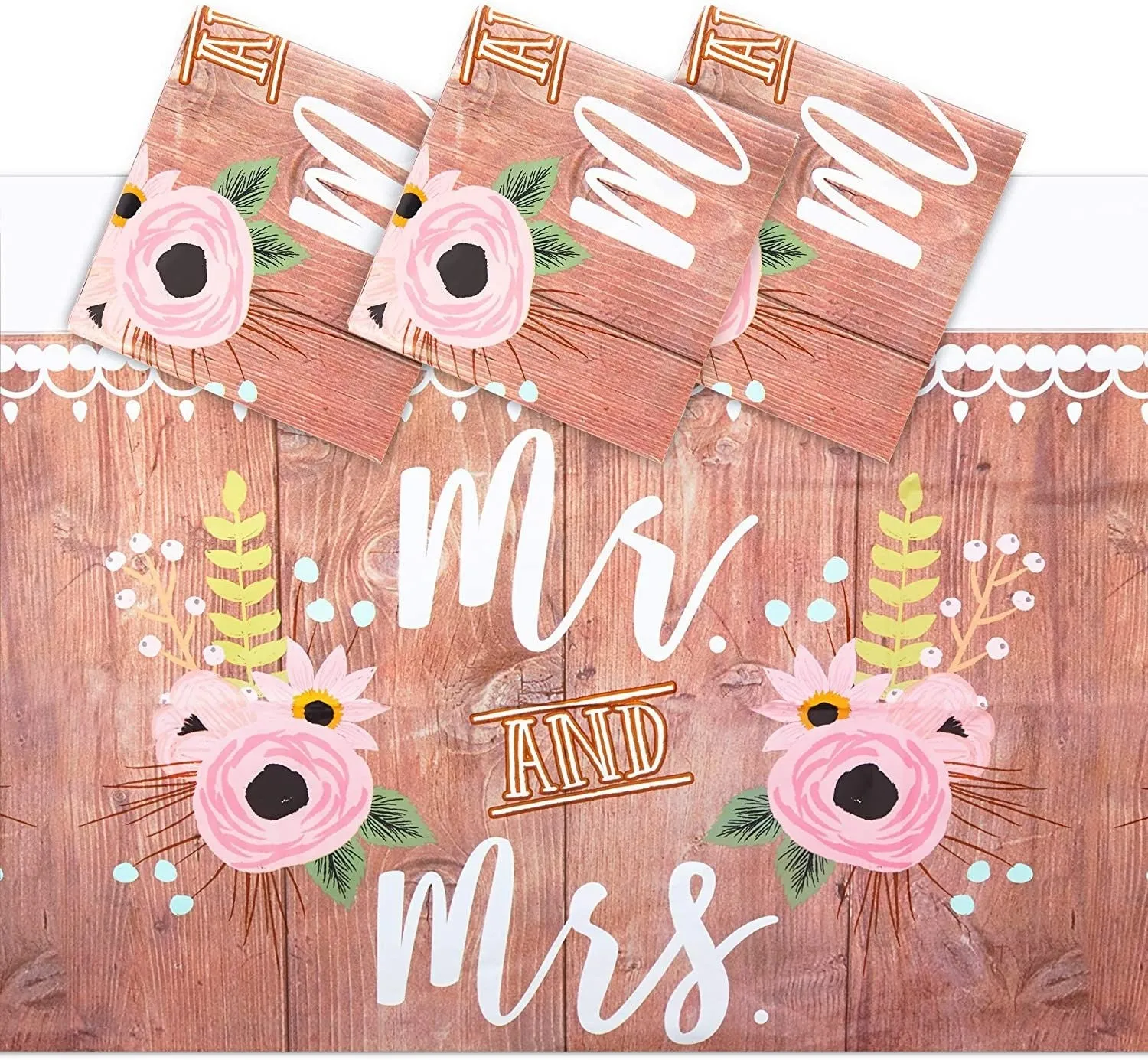 Rustic Plastic Tablecloth for Weddings (54 x 108 in, 3 Pack)