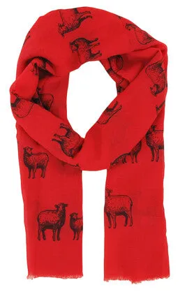 Scarf - Sheep Pattern ~ Red