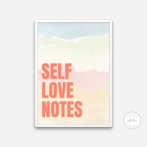 Self Love Notes Pastel Abstract Coastal Wall Art PRINTABLE ART, Danish Pastel, Coastal Decor, Typography Poster, Endless Summer Posters, Wall Art Watercolor