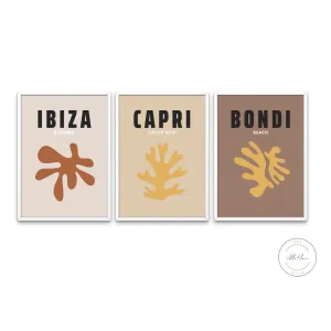Set Of 3 Boho Travel Posters PRINTABLE ART, Terracotta Prints, Trendy Wall Art, Capri Ibiza Bondi, Boho Wall Art