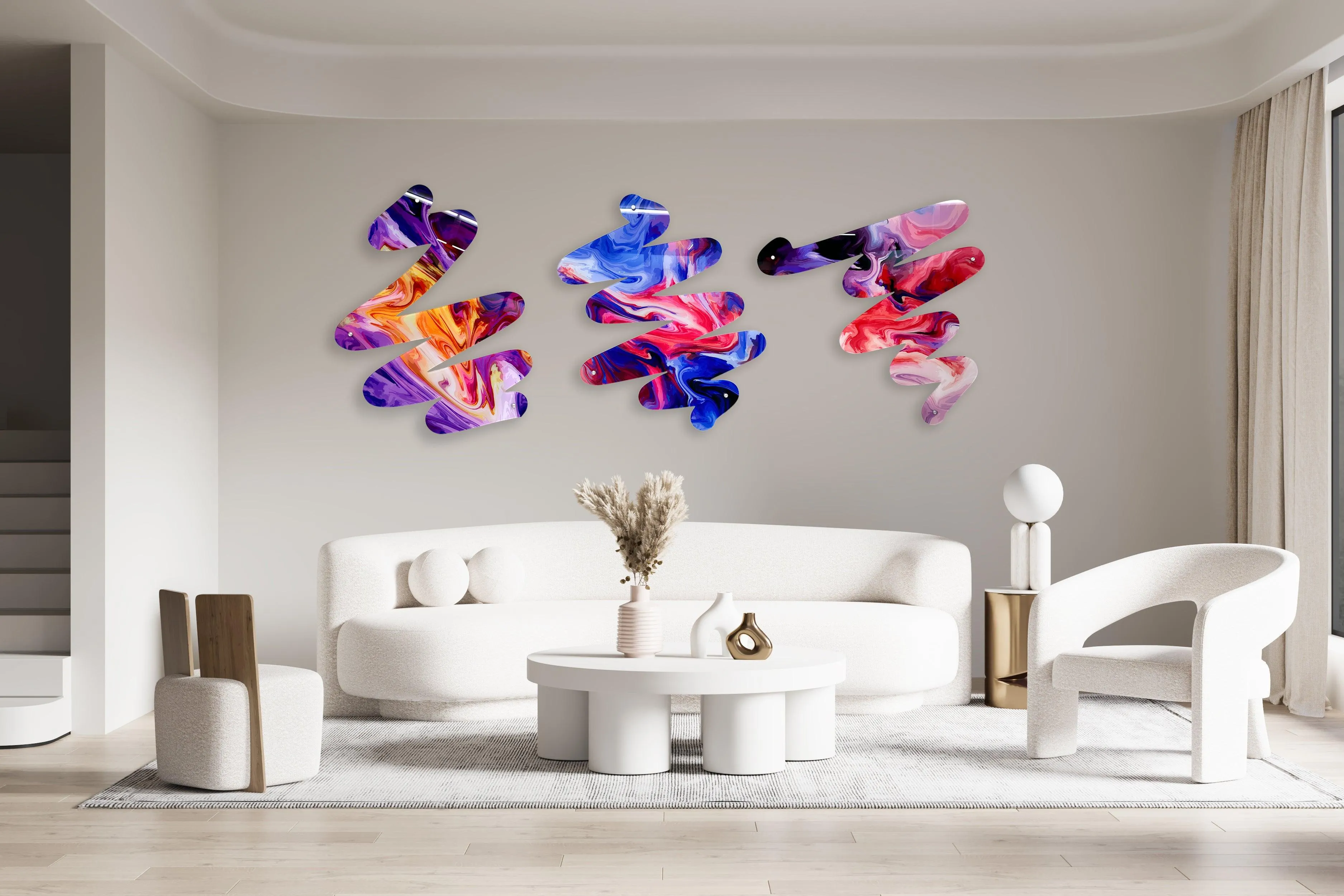 Set of 3 Squiggle Art Prints Acrylic Art Printed Art Wall Decor Wall Sculpture Trendy Wall Art Mid Century Modern Wall