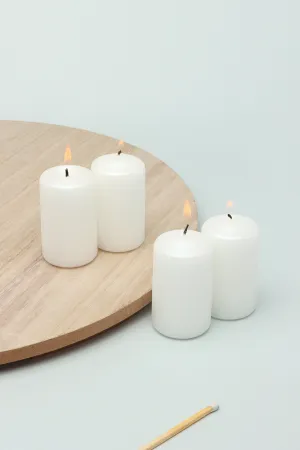 Set Of 4 Varnished Shimmer Pillar Candles White