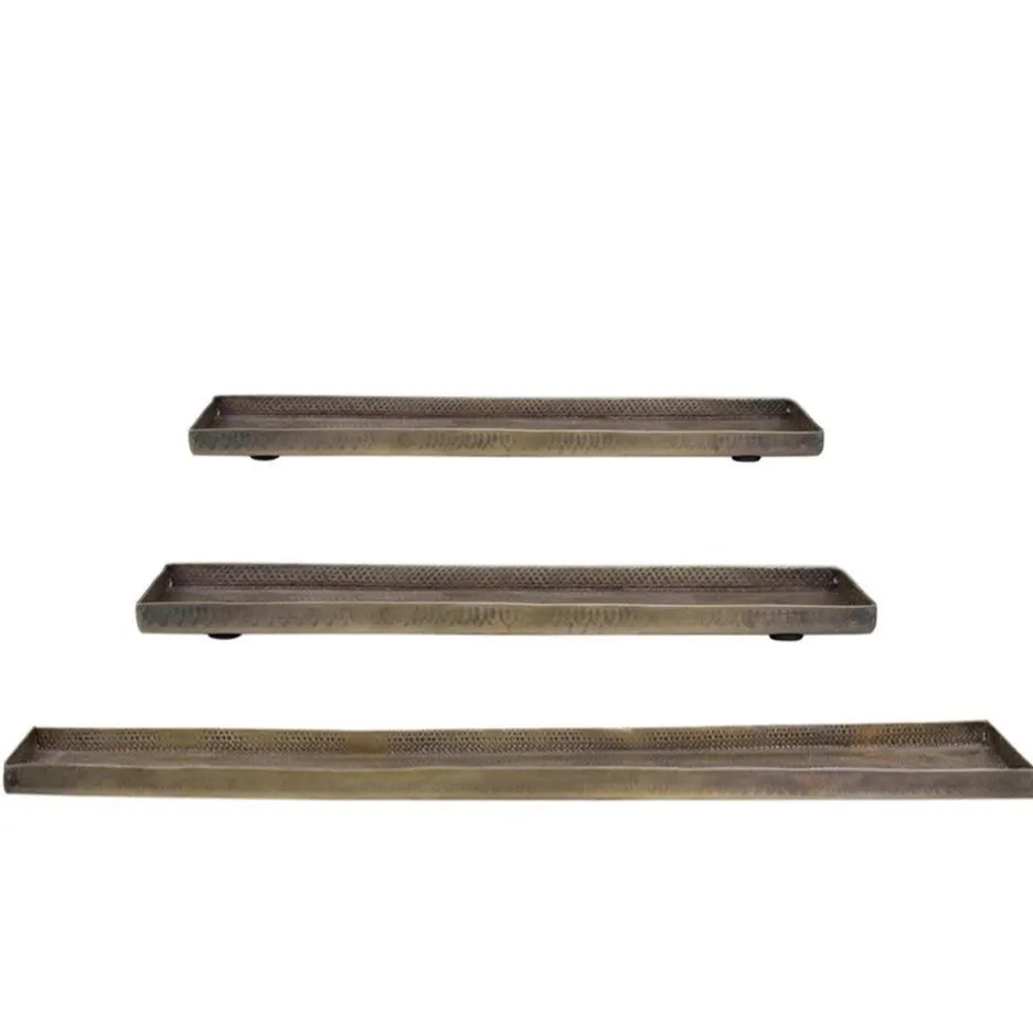 Set of Three Antiqued Brass Rectangular Candle Trays