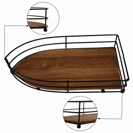 Ship Style Iron-Fenced Brown Wooden Tray