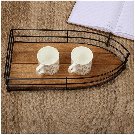 Ship Style Iron-Fenced Brown Wooden Tray