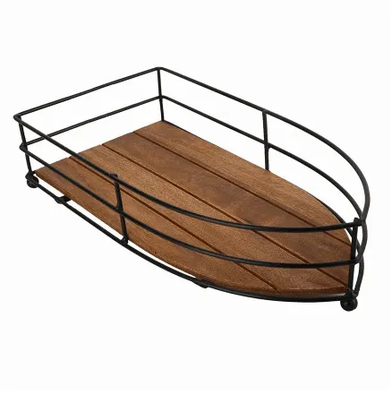 Ship Style Iron-Fenced Brown Wooden Tray