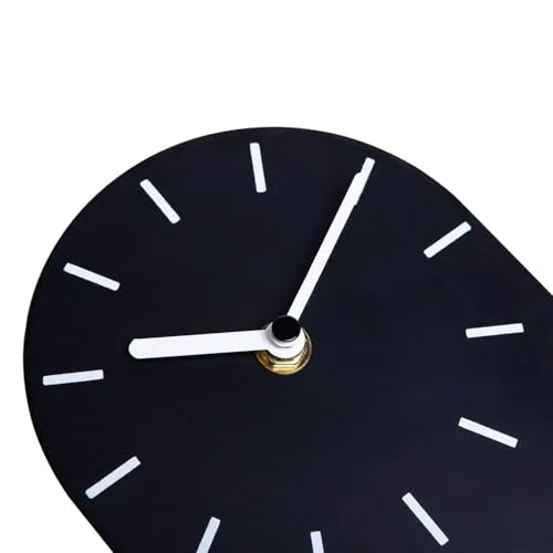SOFFEE DESIGN One-Piece Table Clock Iron Sheet with Wooden Base Ins Style, Desktop Clock Non Ticking Battery Operated for Living Room Bedroom Home Decor, Black