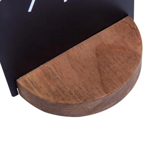 SOFFEE DESIGN One-Piece Table Clock Iron Sheet with Wooden Base Ins Style, Desktop Clock Non Ticking Battery Operated for Living Room Bedroom Home Decor, Black