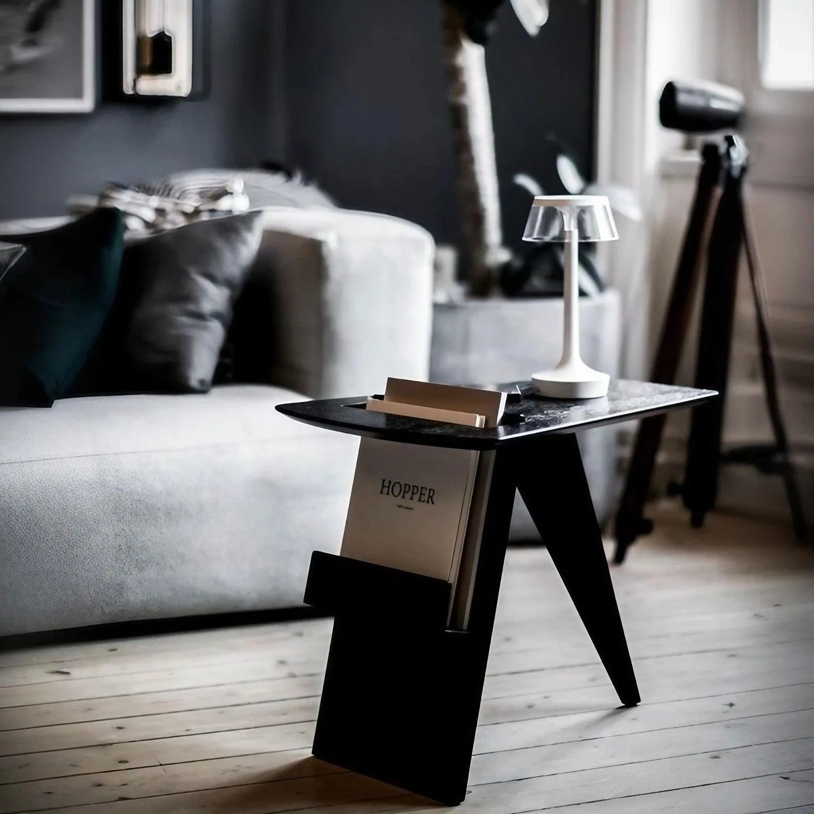Solid Wood Side Table with Magazine Shelves Creative Narrow Coffee Table
