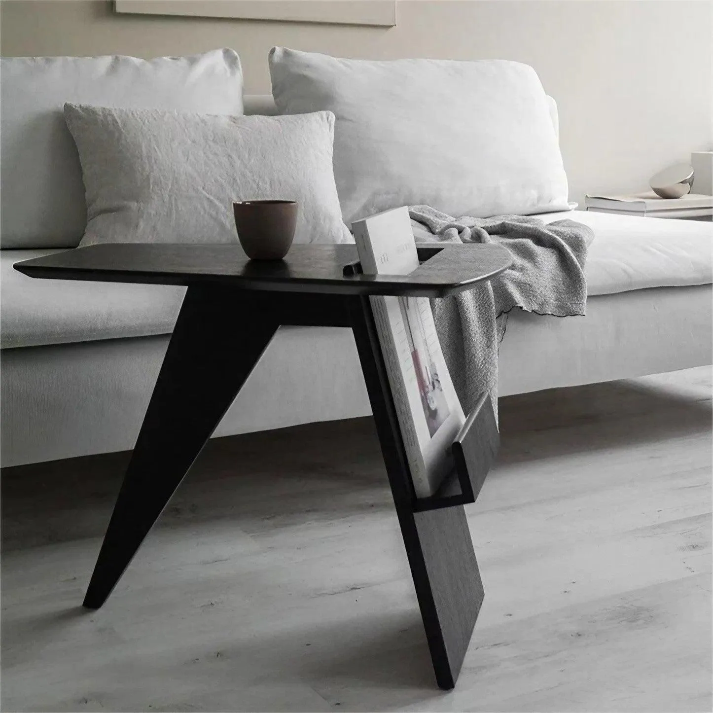 Solid Wood Side Table with Magazine Shelves Creative Narrow Coffee Table