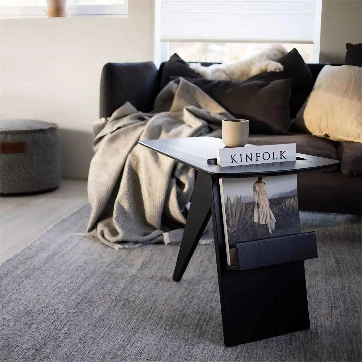Solid Wood Side Table with Magazine Shelves Creative Narrow Coffee Table