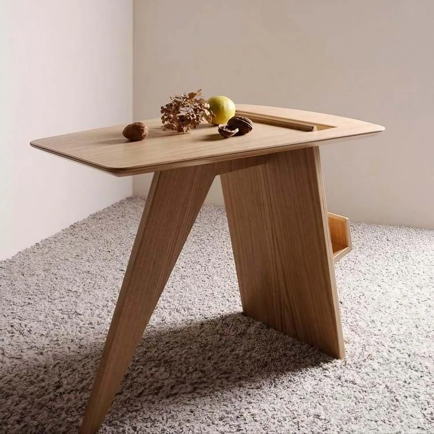 Solid Wood Side Table with Magazine Shelves Creative Narrow Coffee Table