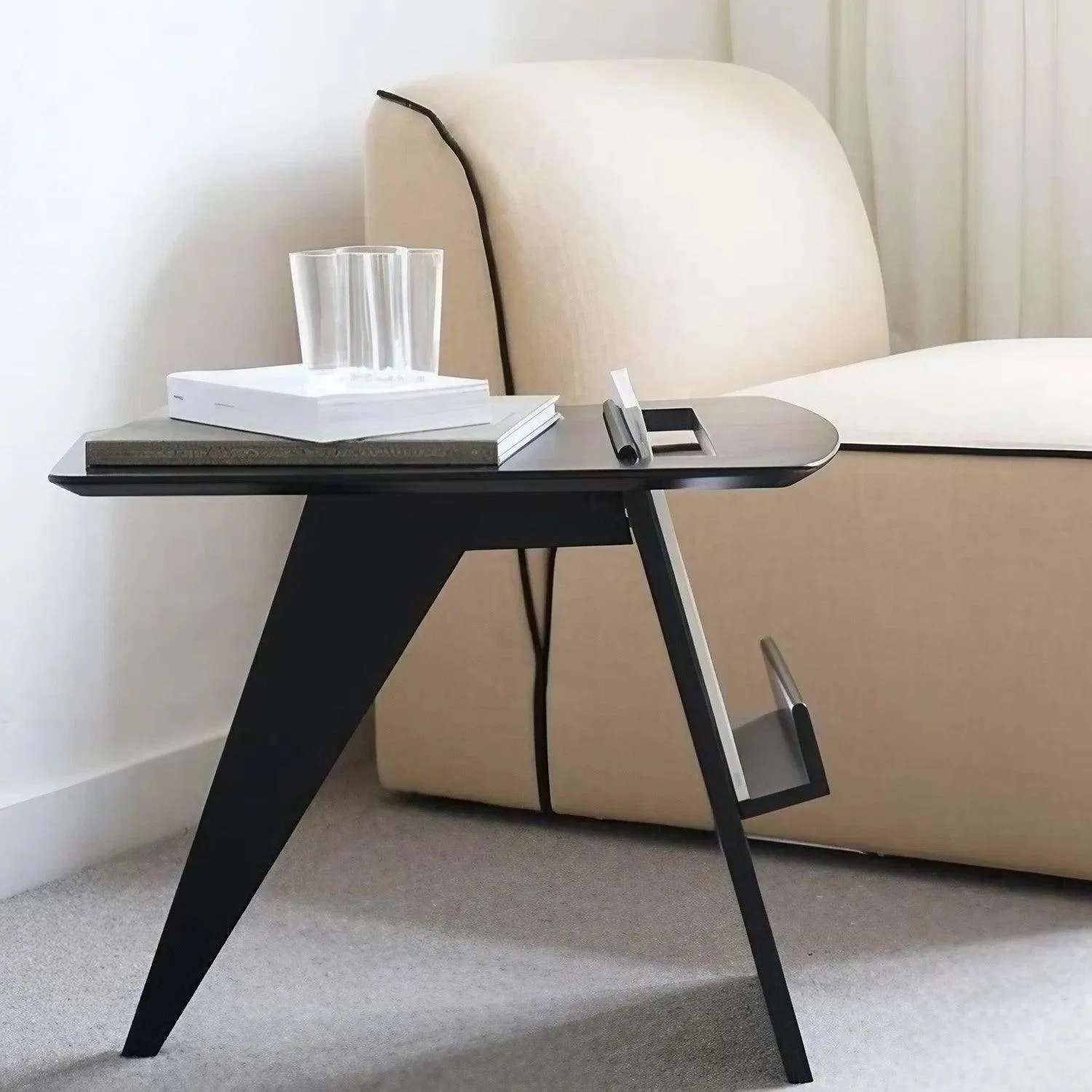 Solid Wood Side Table with Magazine Shelves Creative Narrow Coffee Table