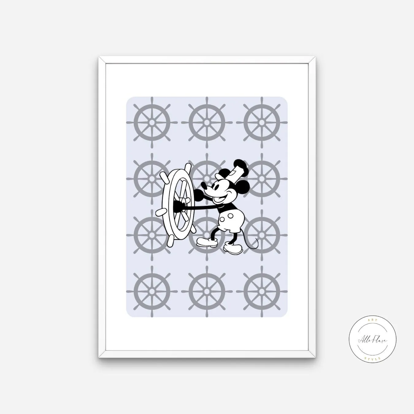Steamboat Willie Nautical Wall Art PRINTABLE ART, Coastal Wall Decor, Light Blue Decor, Helm Art, Art Deco Wall Art, Sailboat