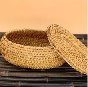 Storage Basket for Kitchen, Small Rattan Storage Basket, Round Storage Basket with Lid, Pantry Storage Ideas