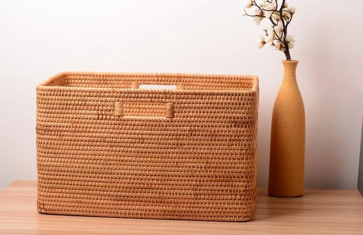 Storage Baskets for Bedroom, Laundry Storage Basket for Clothes, Rattan Basket, Rectangular Storage Basket, Storage Baskets for Shelves