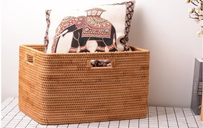 Storage Baskets for Bedroom, Laundry Storage Basket for Clothes, Rattan Basket, Rectangular Storage Basket, Storage Baskets for Shelves
