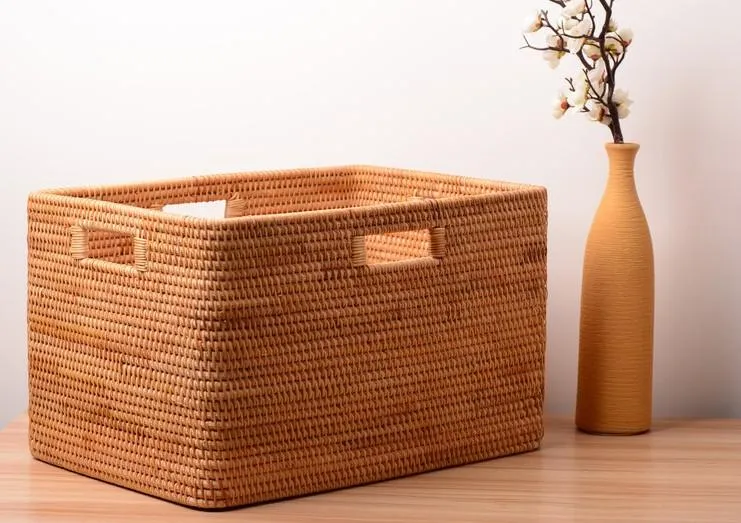 Storage Baskets for Bedroom, Laundry Storage Basket for Clothes, Rattan Basket, Rectangular Storage Basket, Storage Baskets for Shelves