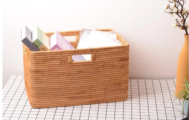 Storage Baskets for Bedroom, Laundry Storage Basket for Clothes, Rattan Basket, Rectangular Storage Basket, Storage Baskets for Shelves
